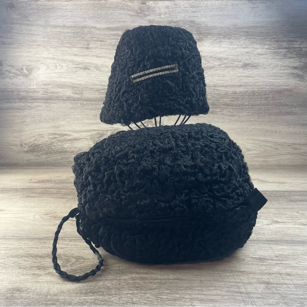 VNTG 50s Lambs Wool Hat + Matching Muff Laurea M. Hamel Salon de Chapeaux